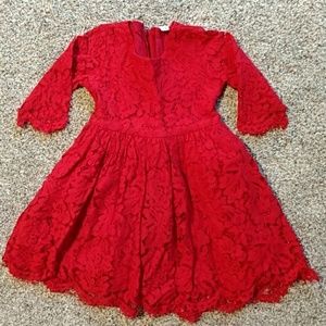 Girls 3T bright red lace formal dress